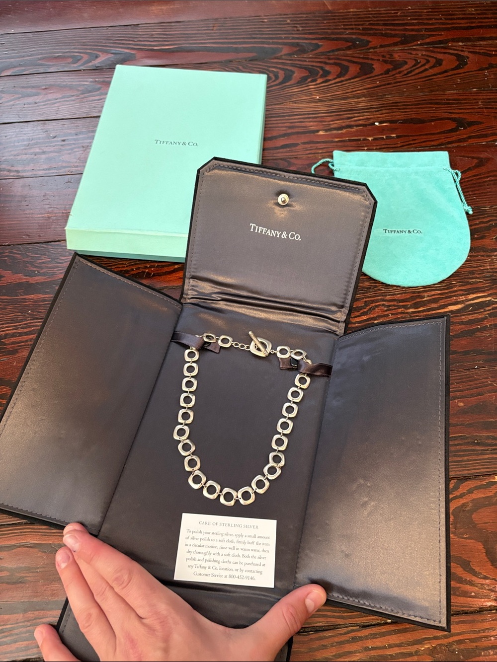 Tiffany & Co. Sterling Silver Circle Link Necklace with Tiffany Blue Pouch